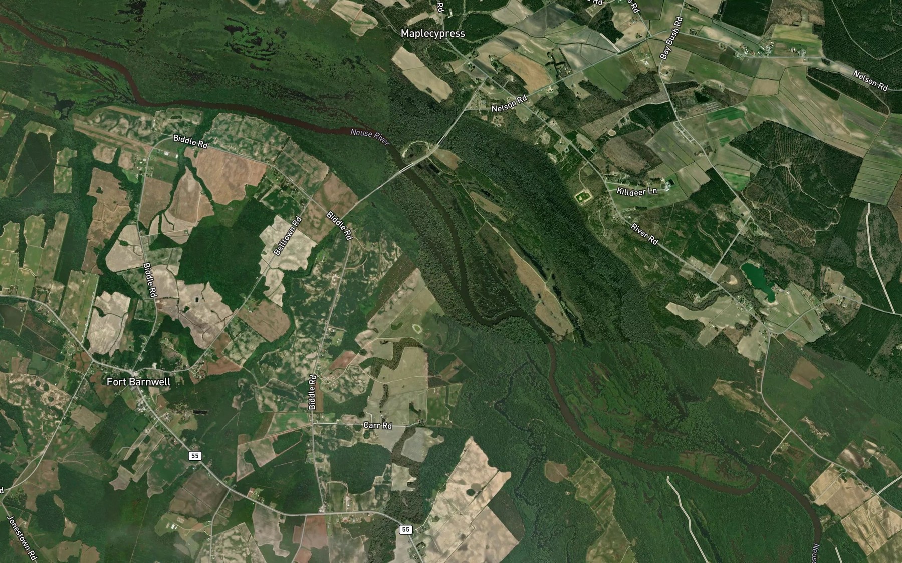 Satellite map of the Village Creek
