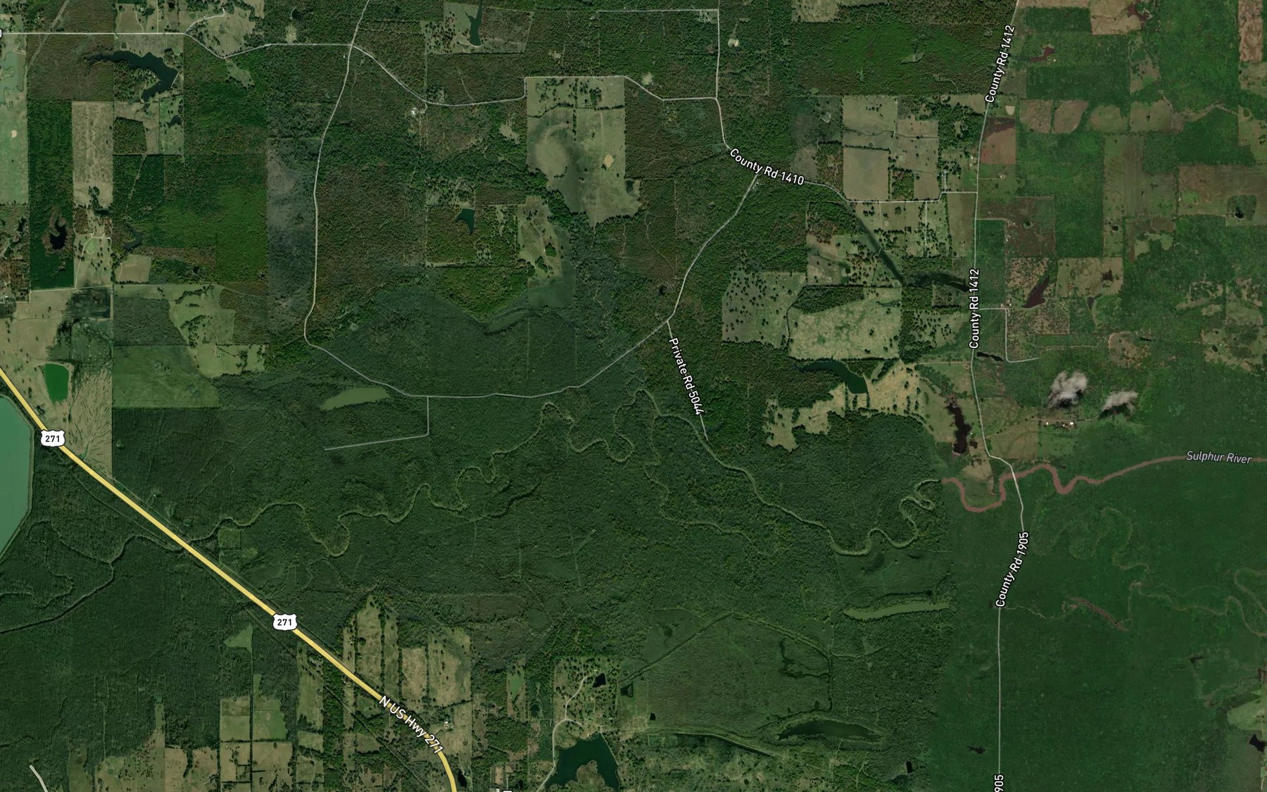 Satellite map of the Little Mustang Creek