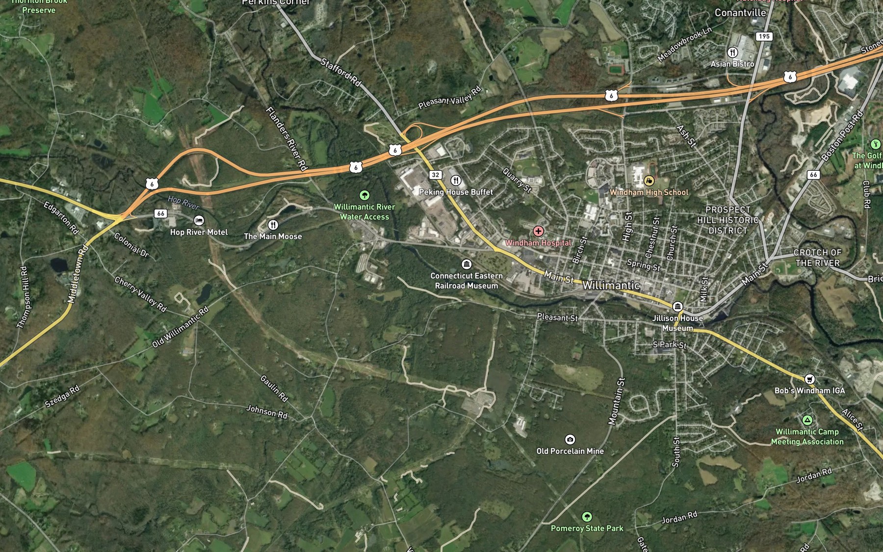 Satellite map of the Tenmile River