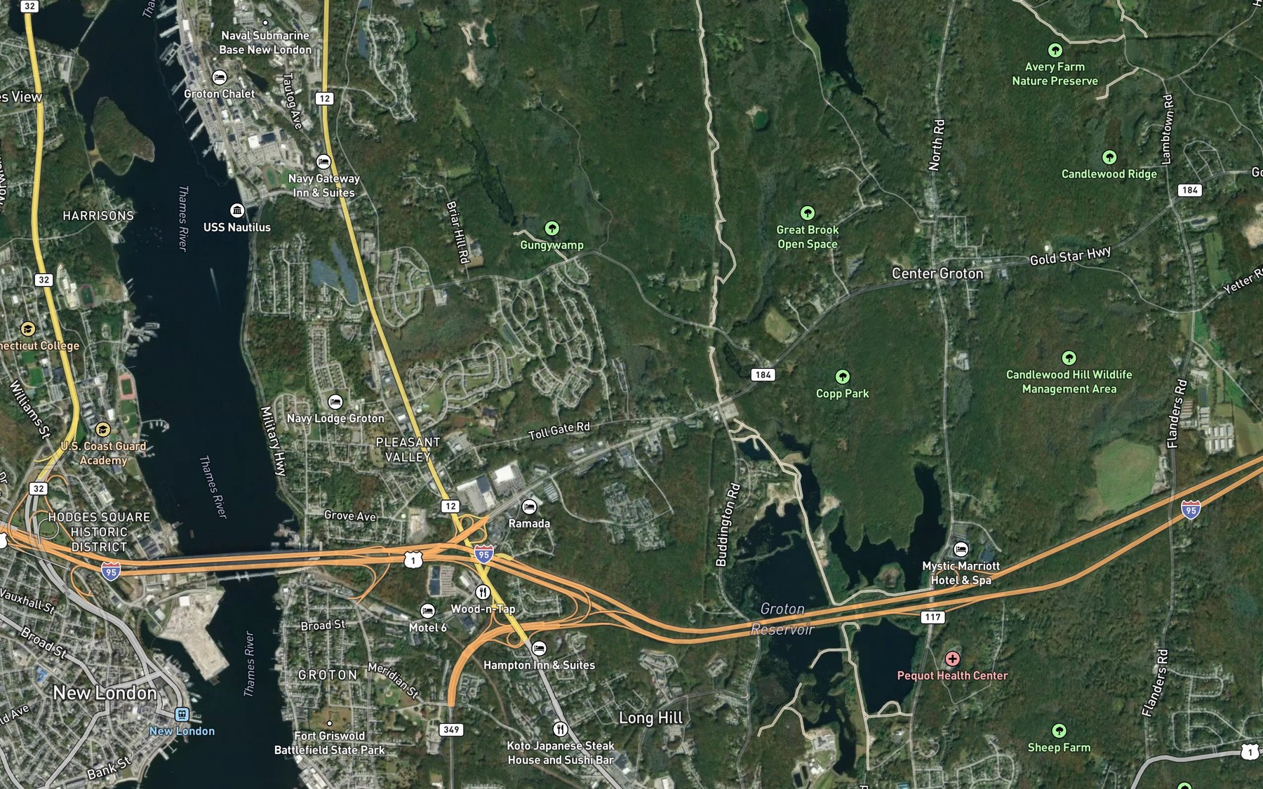 Satellite map of the Beaverdam Brook