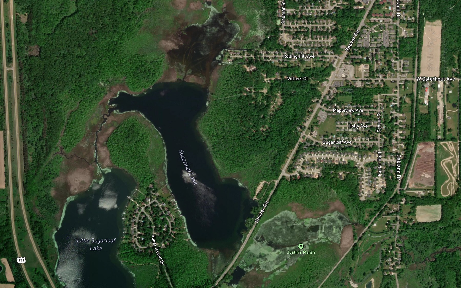 Satellite map of the Sugarloaf Lake
