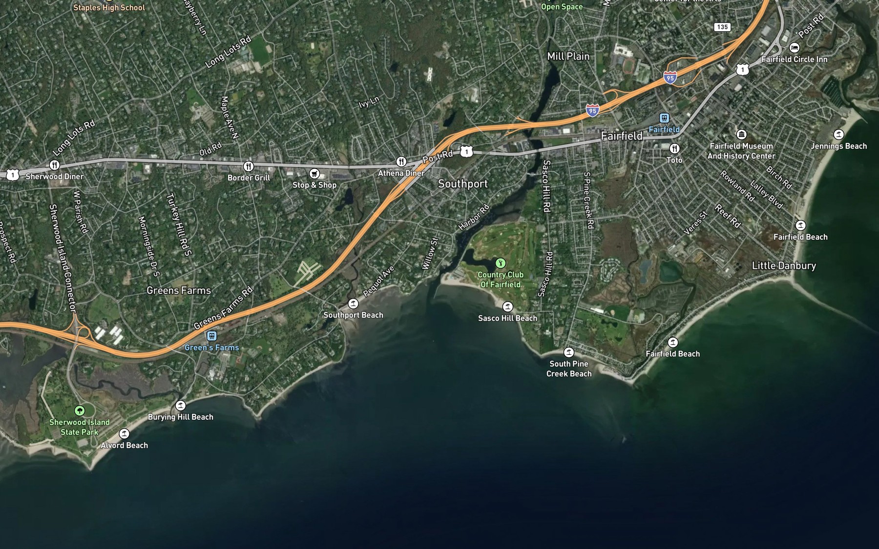 Satellite map of the Mill River