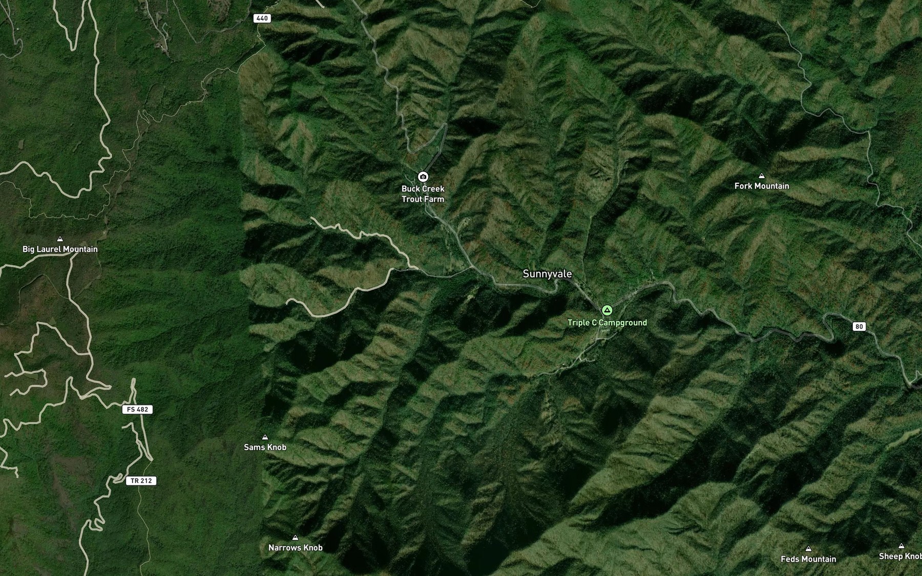Satellite map of the Sams Creek