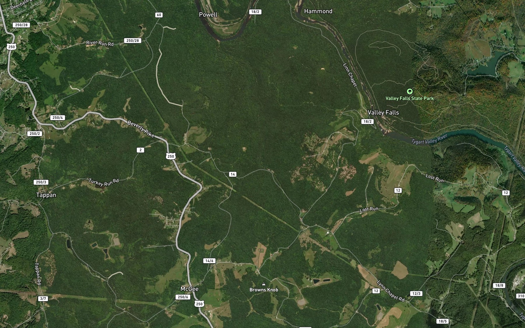 Satellite map of the Padds Run