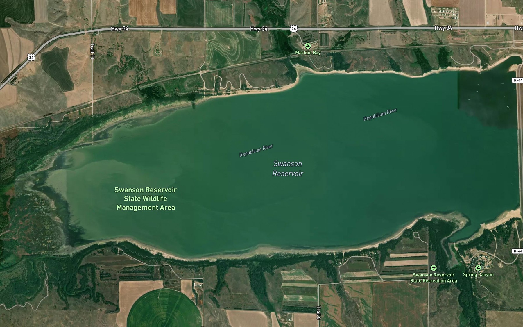 Satellite map of the Swanson Lake