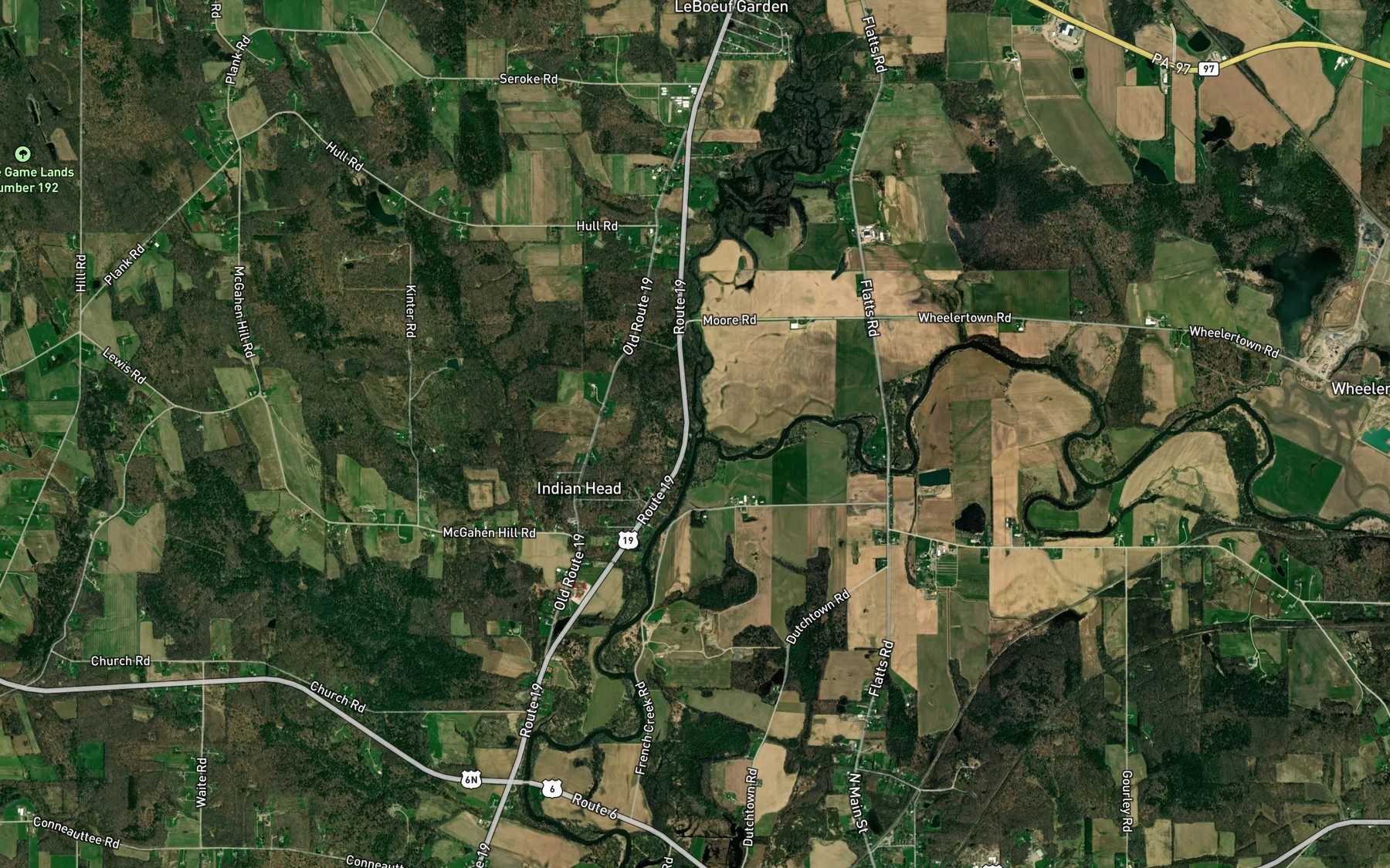 Satellite map of the Honey Bee Creek