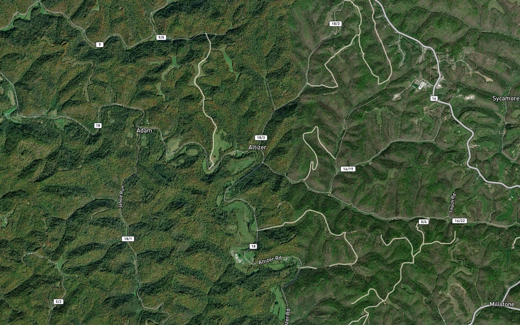 Satellite map of the Daniels Run