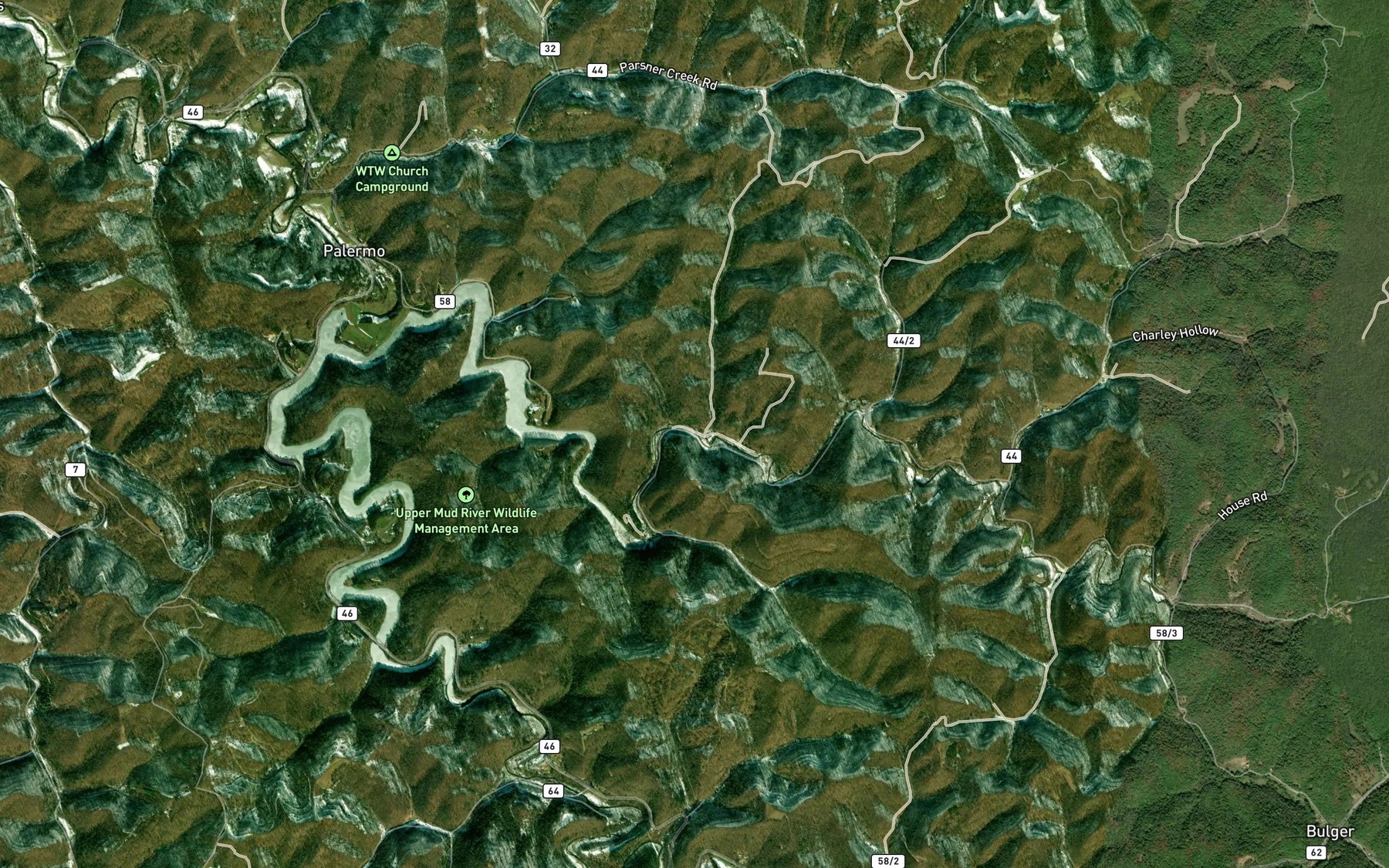 Satellite map of the Hanging Rock Branch