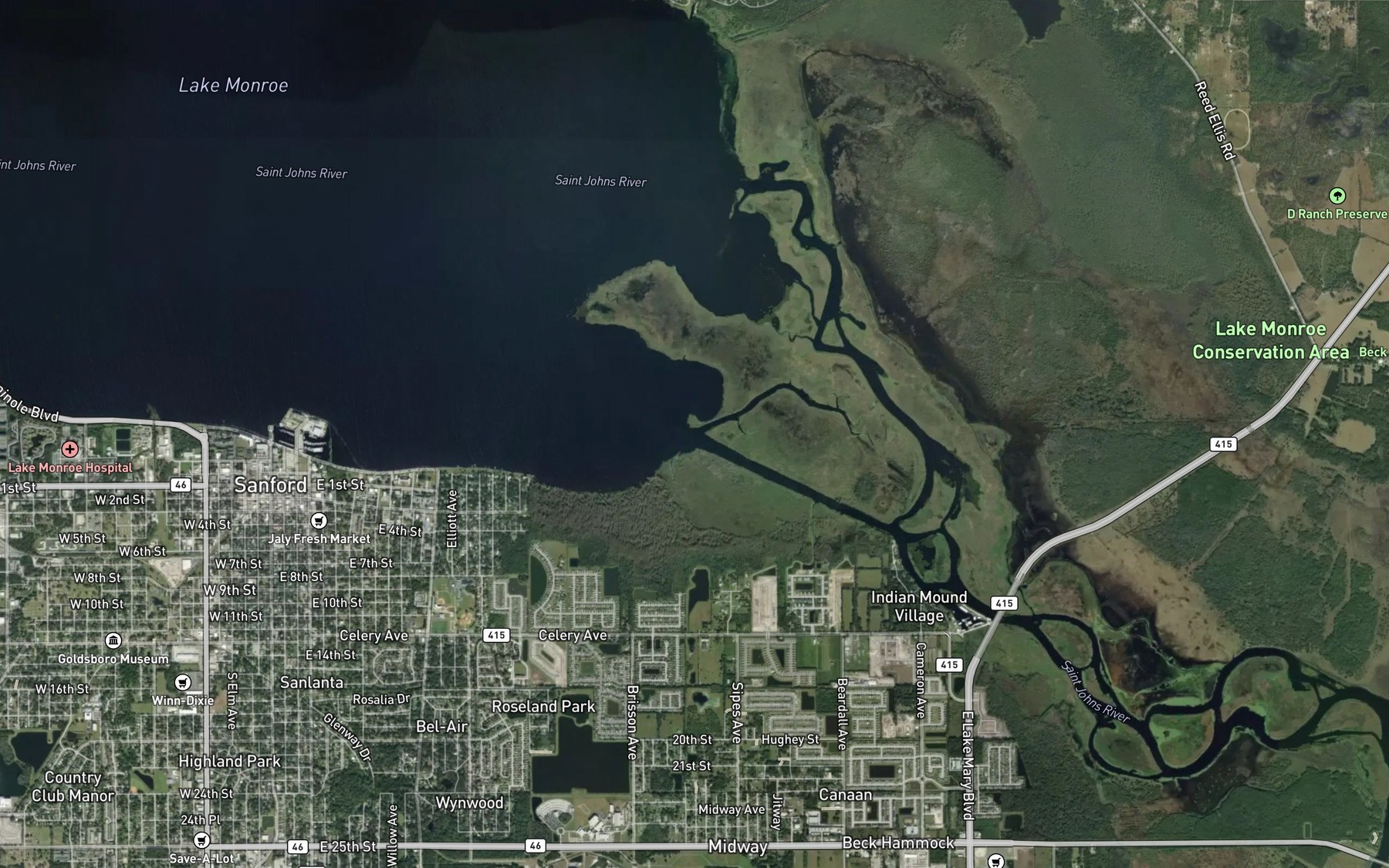 Satellite map of the Woodruff Creek