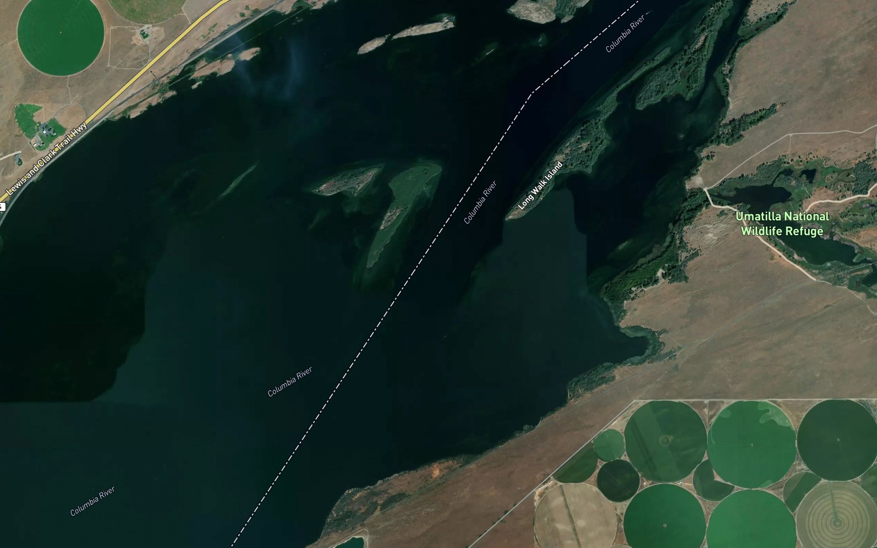 Satellite map of the South Channel Columbia River