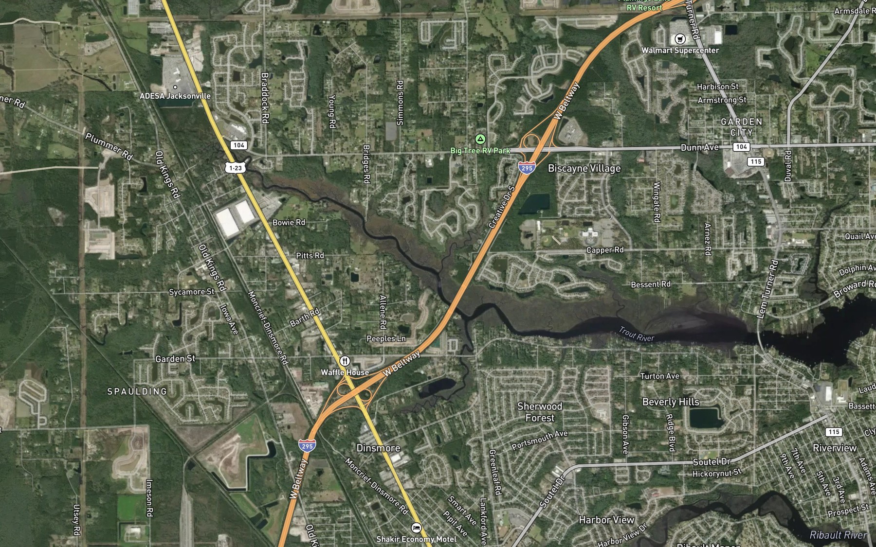 Satellite map of the Half Creek