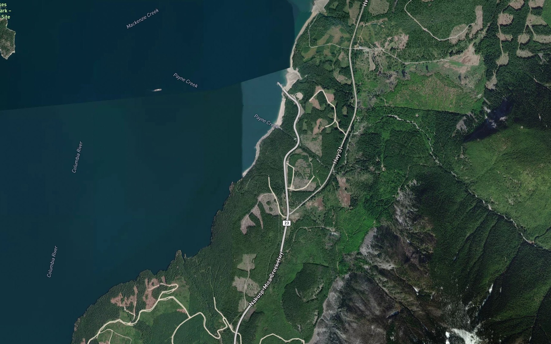 Satellite map of the Hyham Creek