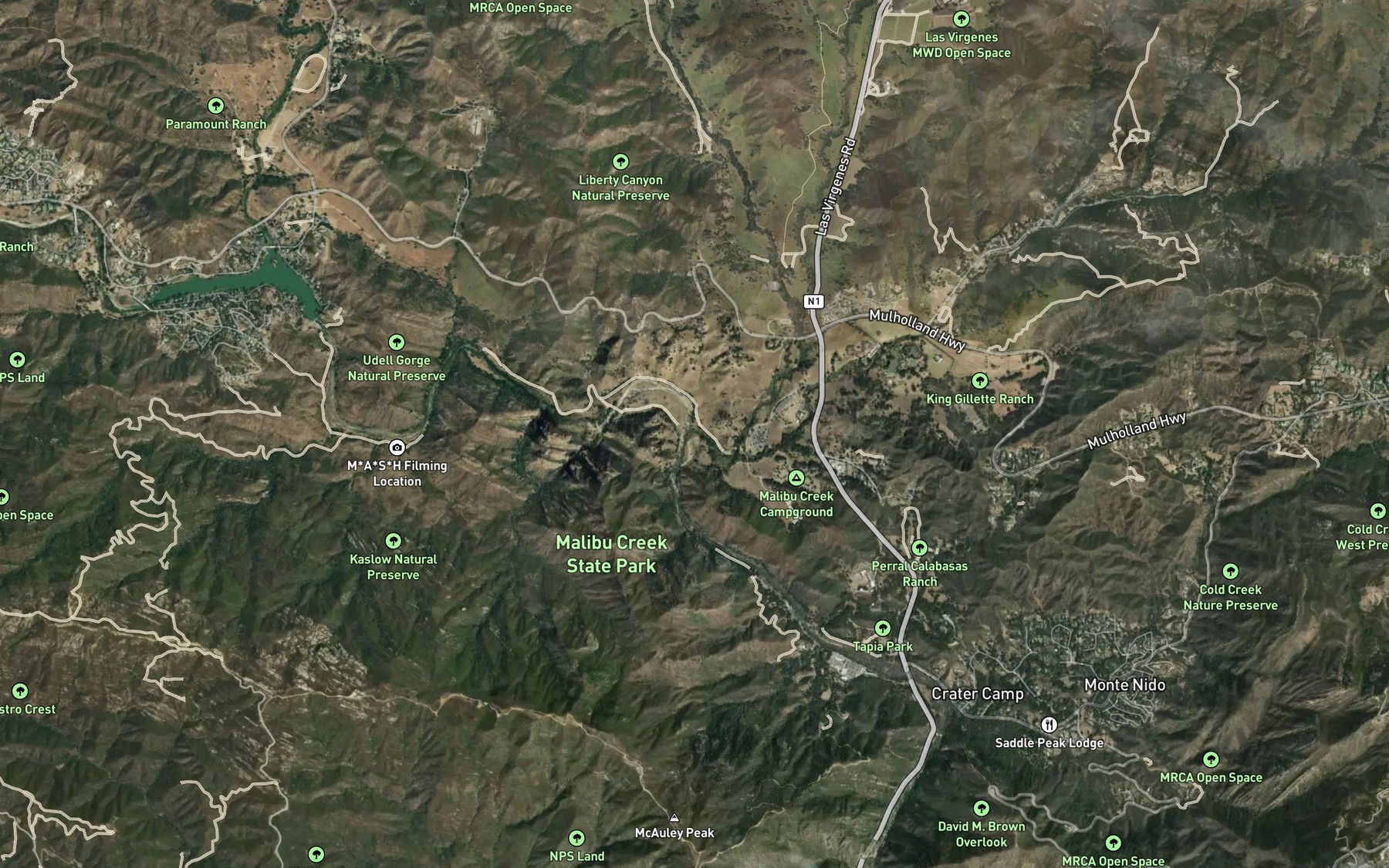 Satellite map of the Las Virgenes Creek