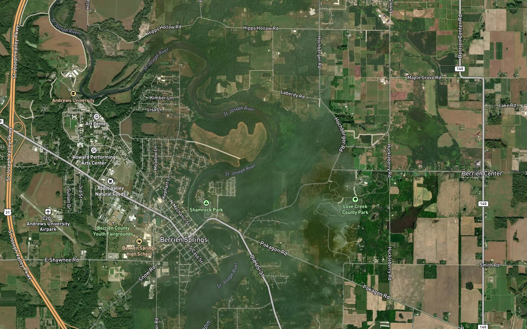 Satellite map of the Love Creek