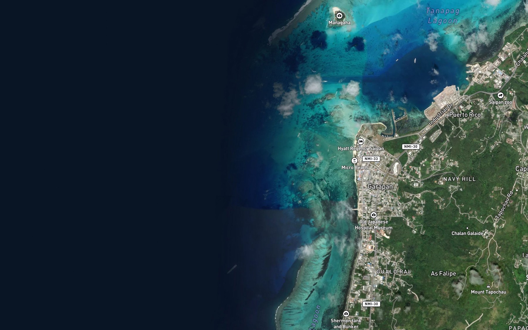 Satellite map of the Isolated Okino Reef and Buoy