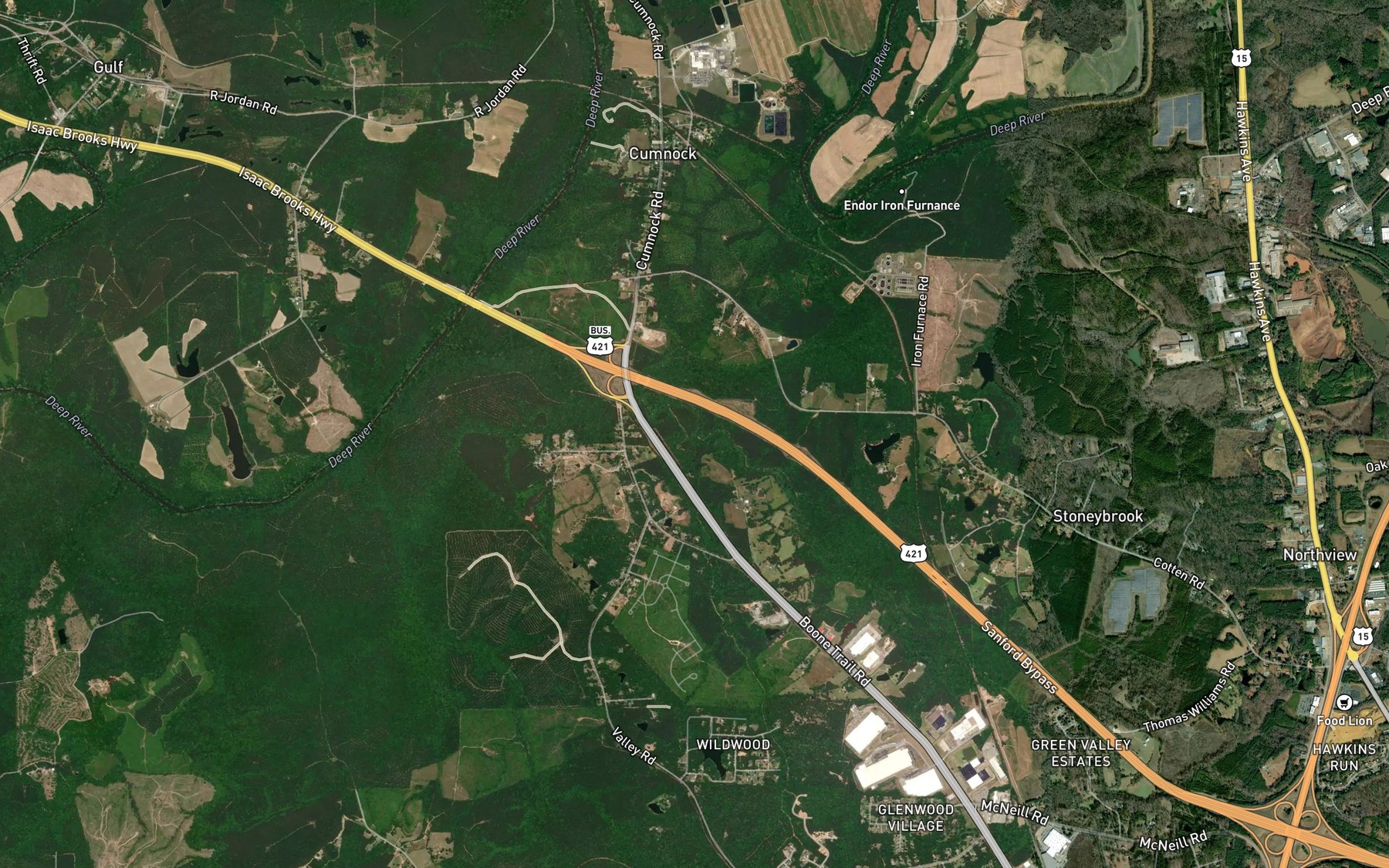 Satellite map of the Purgatory Branch