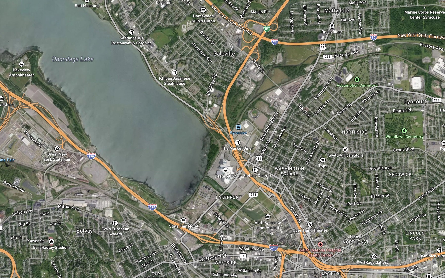 Satellite map of the Ley Creek