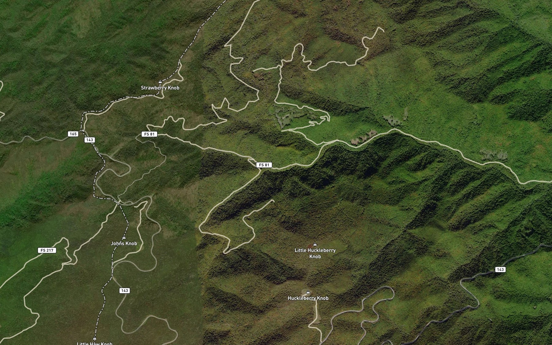Satellite map of the Santeetlah Creek