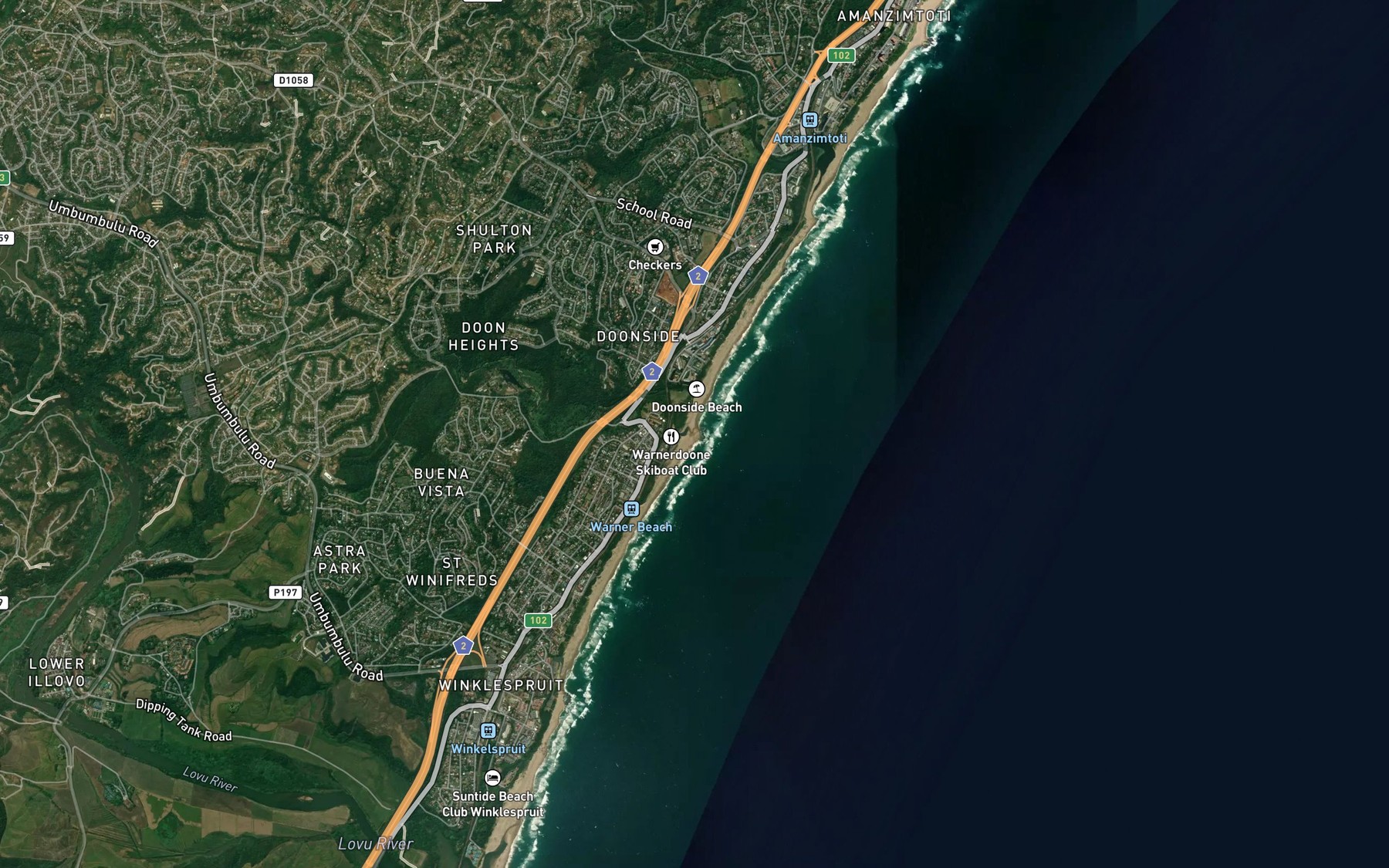 Satellite map of the Little Manzimtoti River