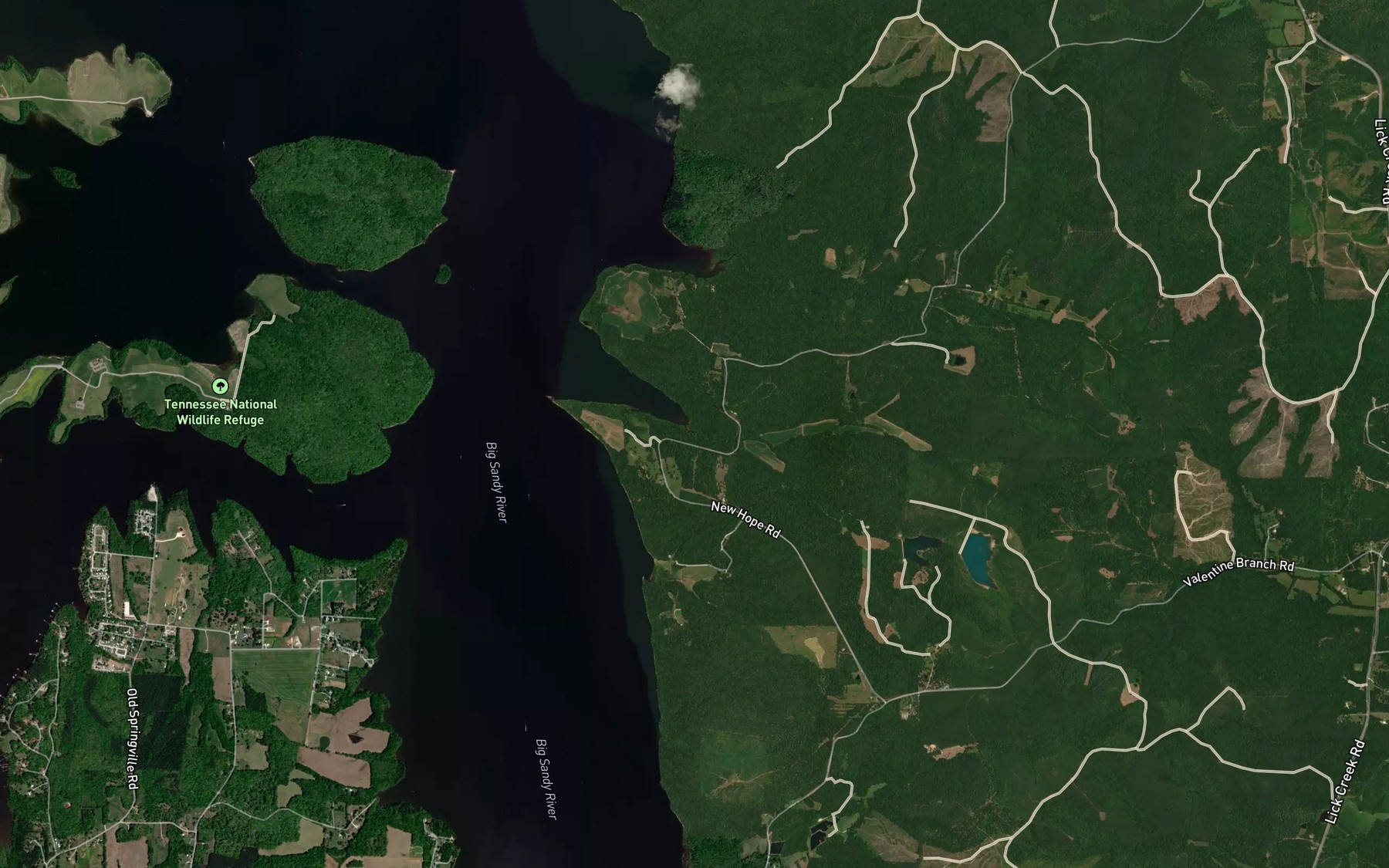 Satellite map of the Trace Creek