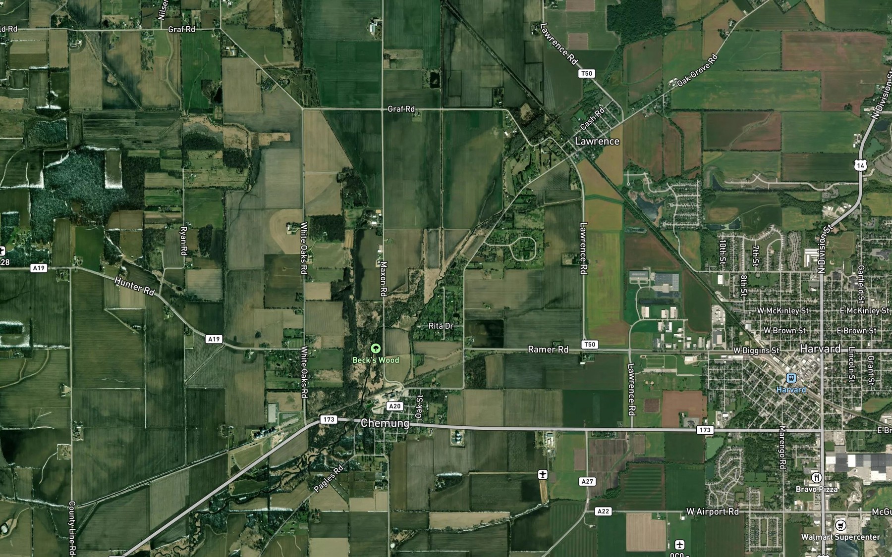 Satellite map of the Lawrence Creek