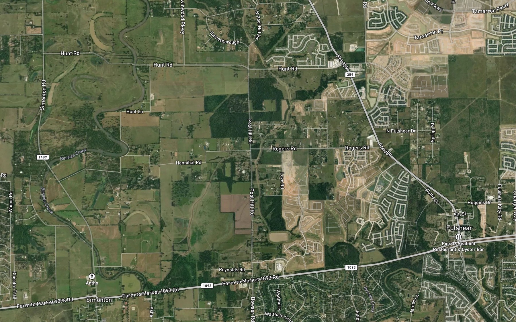 Satellite map of the Brookshire Creek