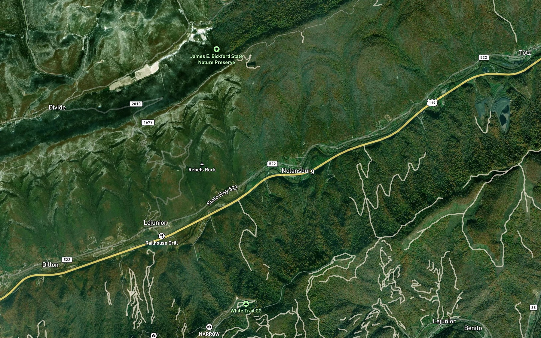 Satellite map of the Holcomb Branch