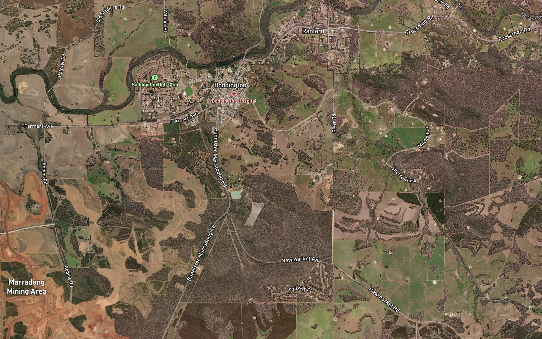 Satellite map of the Bannister River