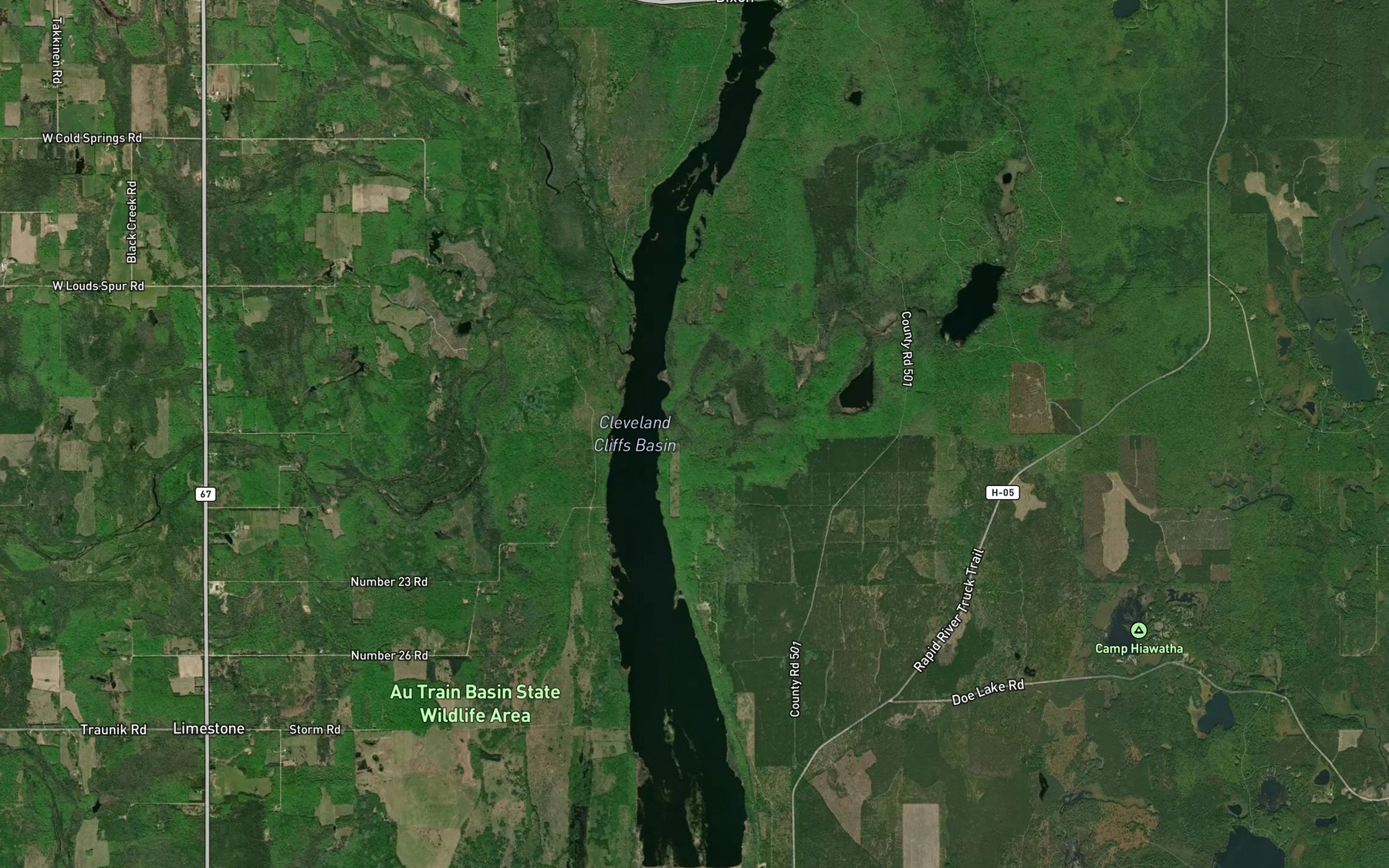 Satellite map of the Cleveland Cliffs Basin