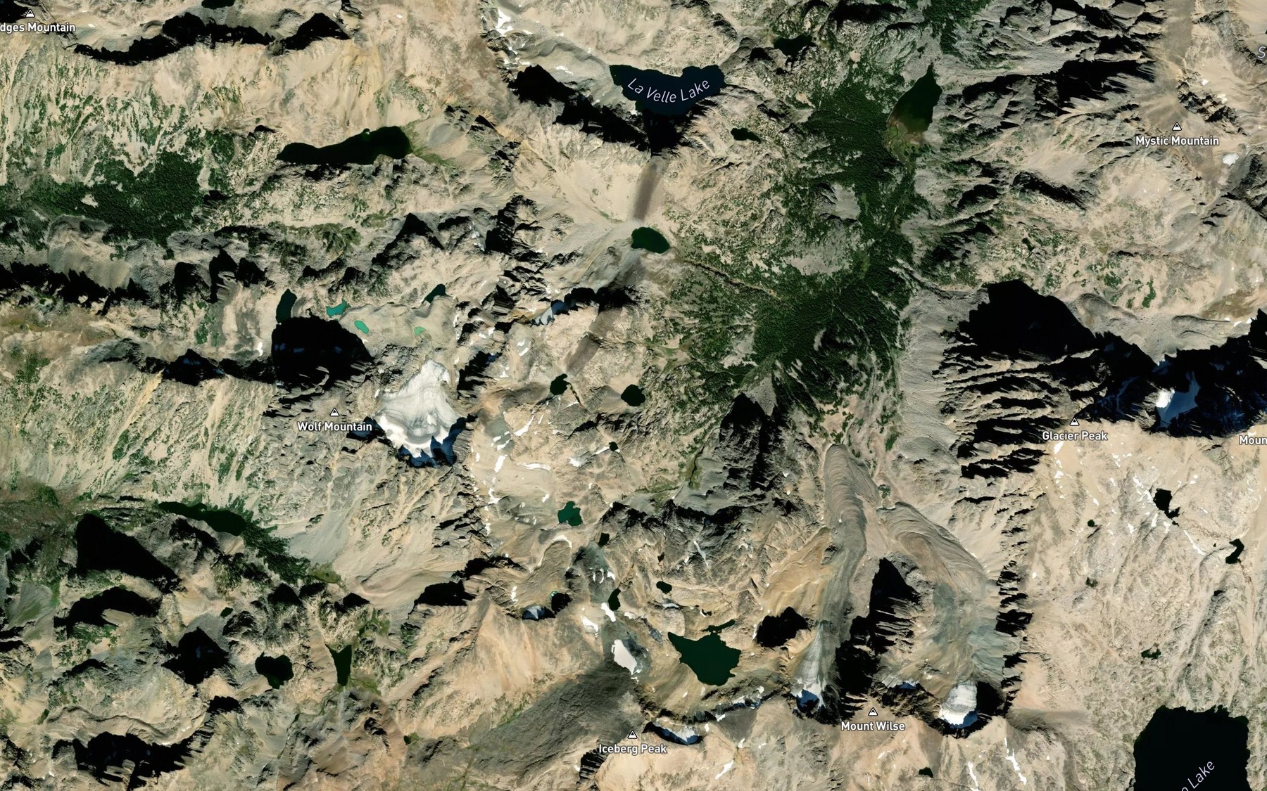 Satellite map of the Wolf Lakes