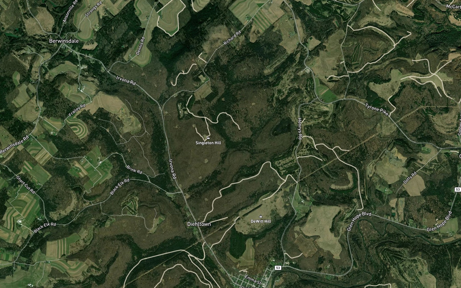 Satellite map of the McDonald Run