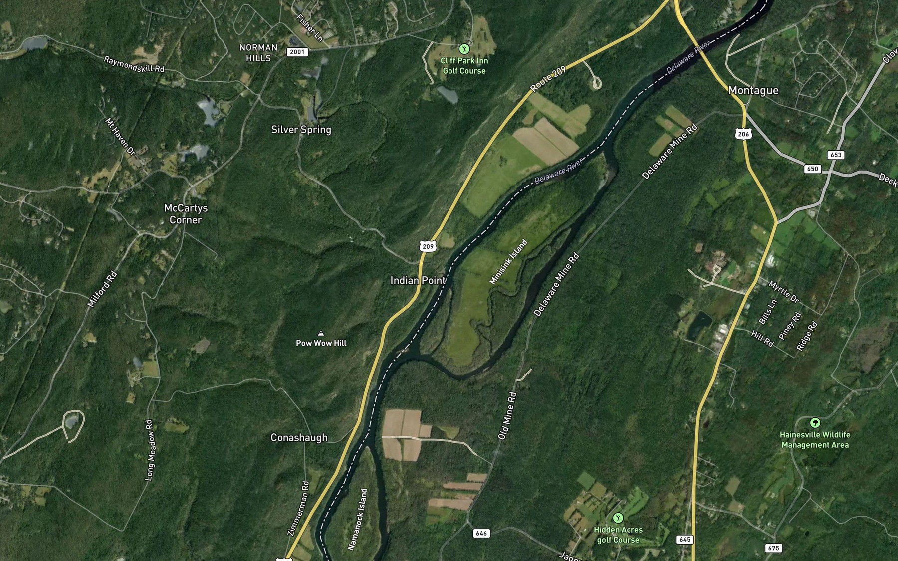 Satellite map of the Raymondskill Creek