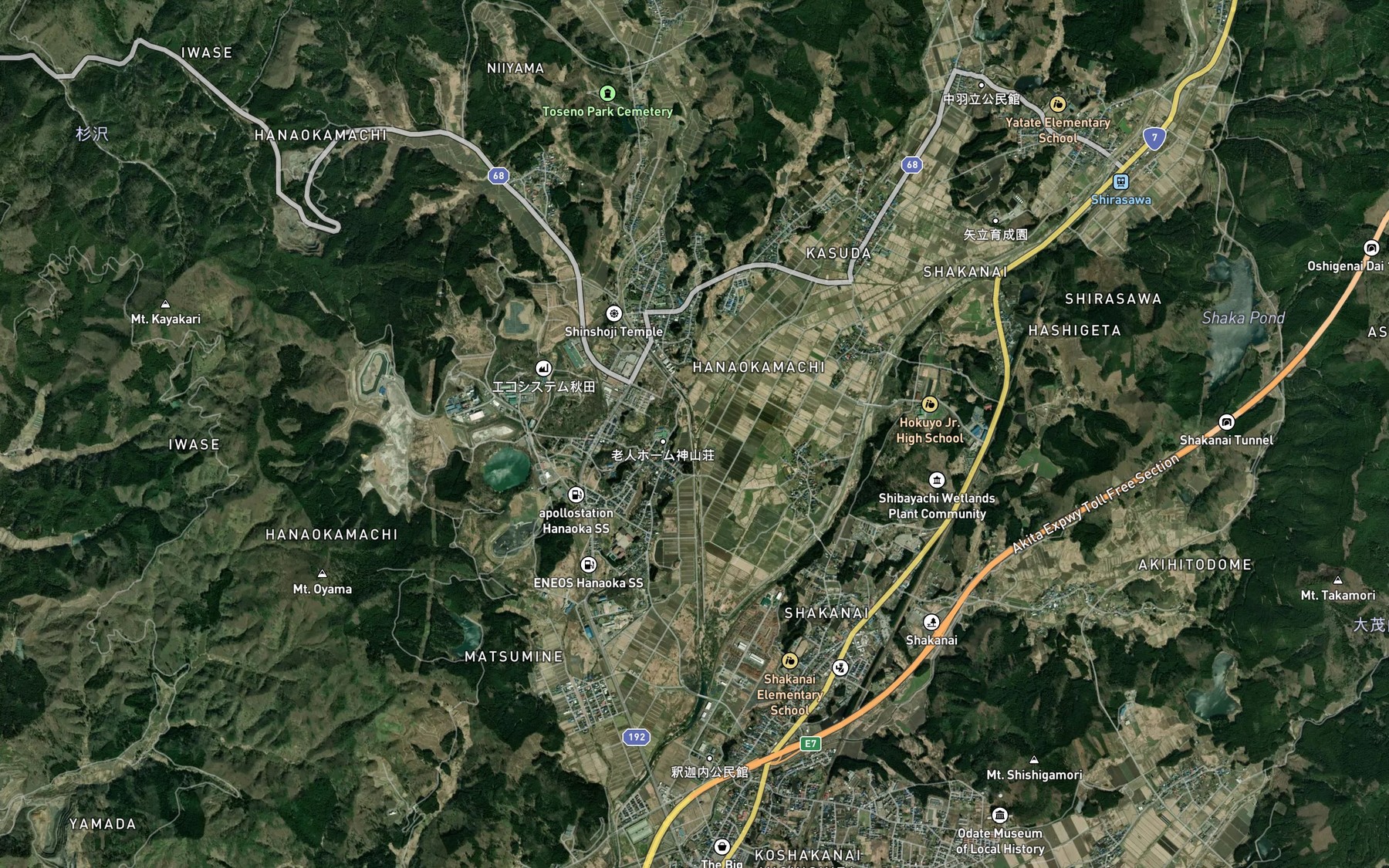 Satellite map of the Hanaoka Gawa