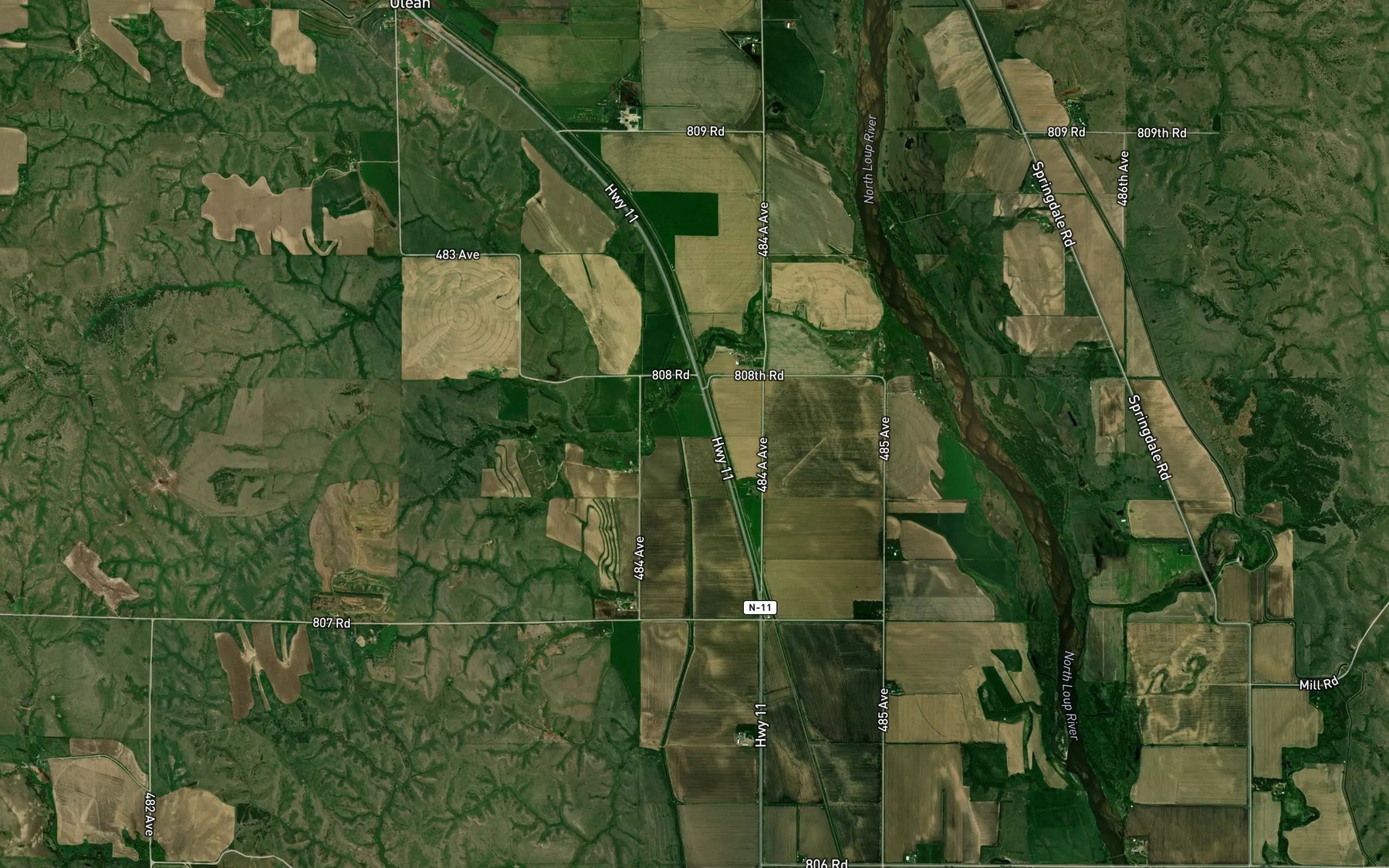 Satellite map of the Ord-North Loup Canal