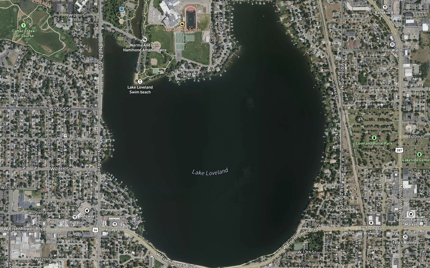 Satellite map of the Lake Loveland