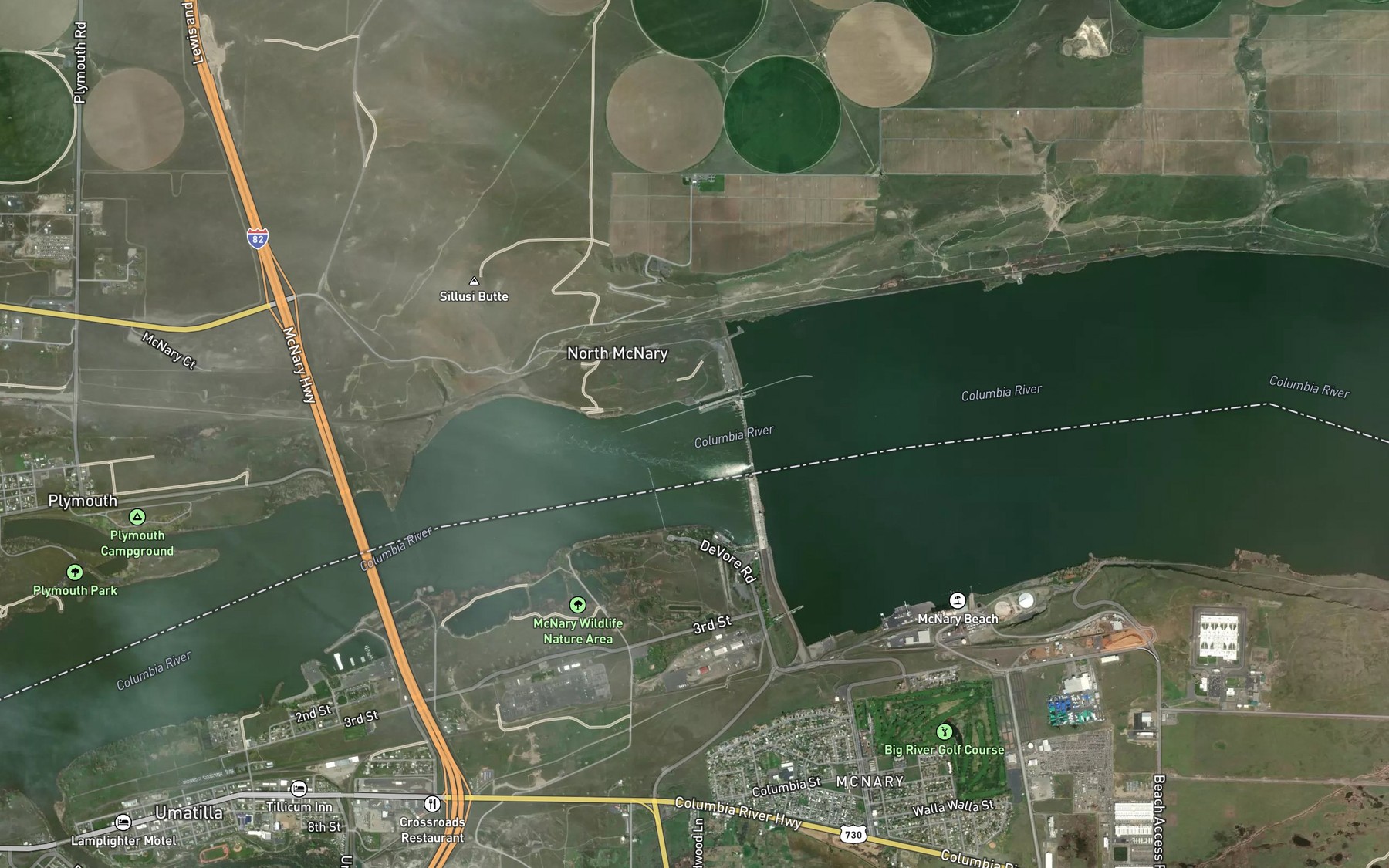 Satellite map of the Umatilla Rapids (historical)