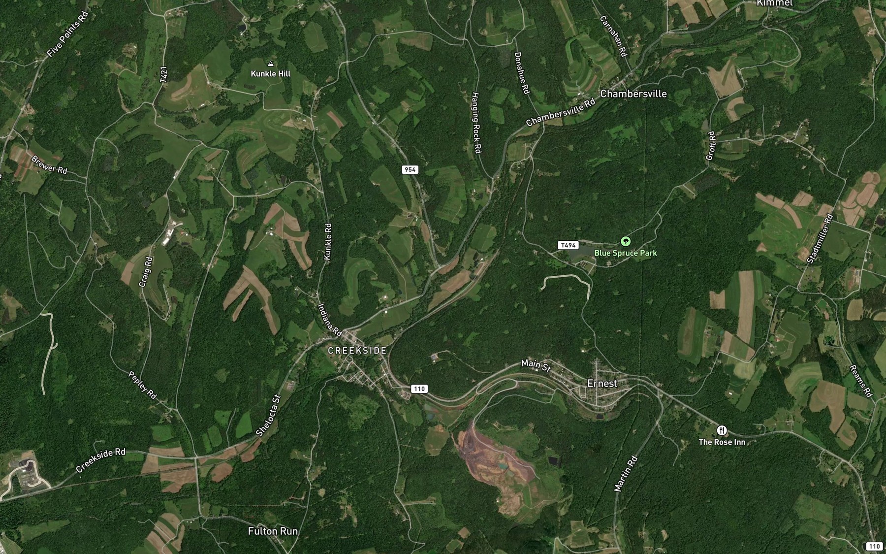 Satellite map of the Twomile Run