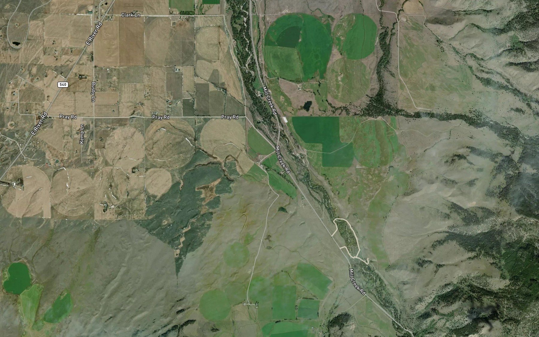 Satellite map of the Mill Creek Flat Ditch