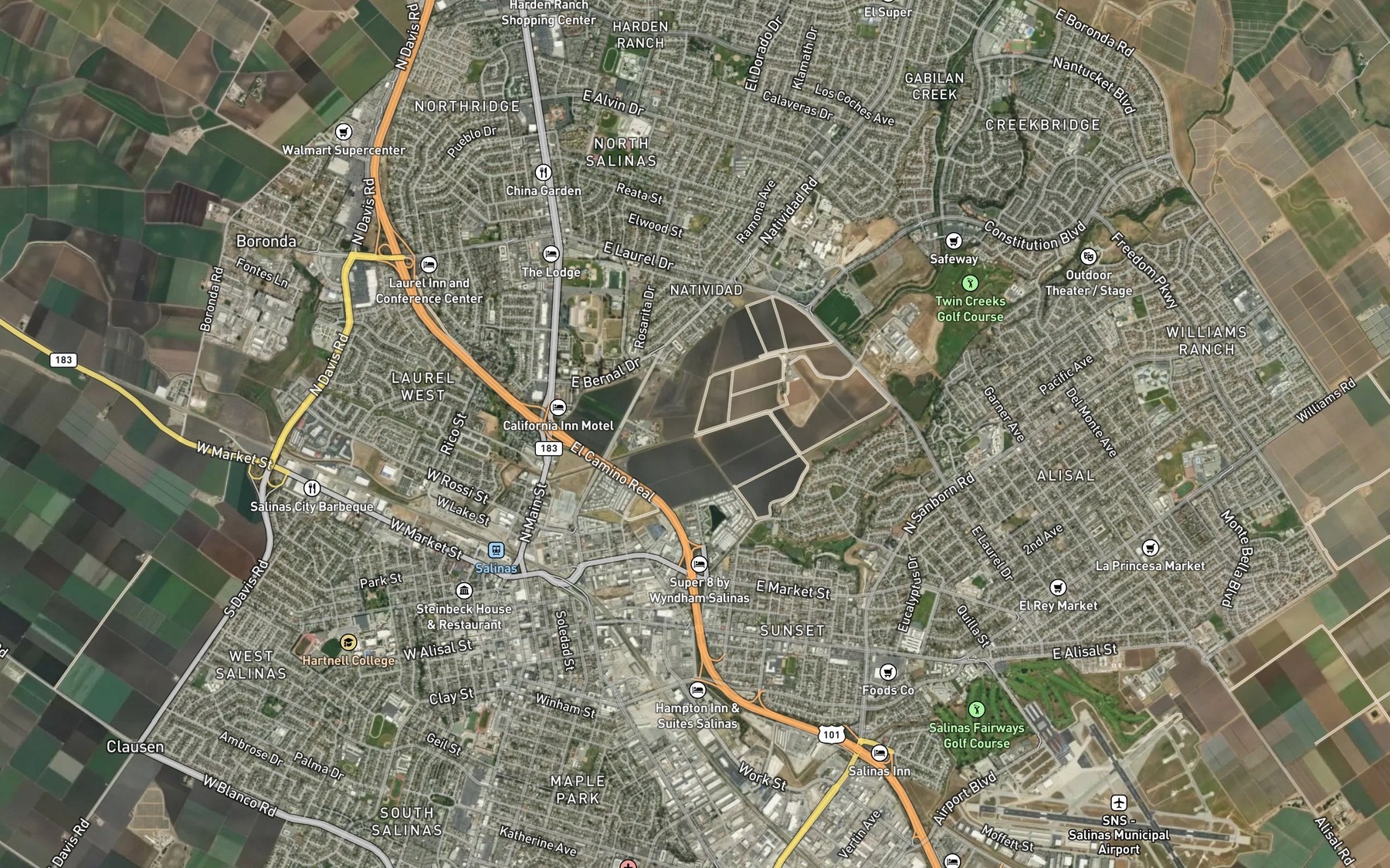 Satellite map of the Natividad Creek