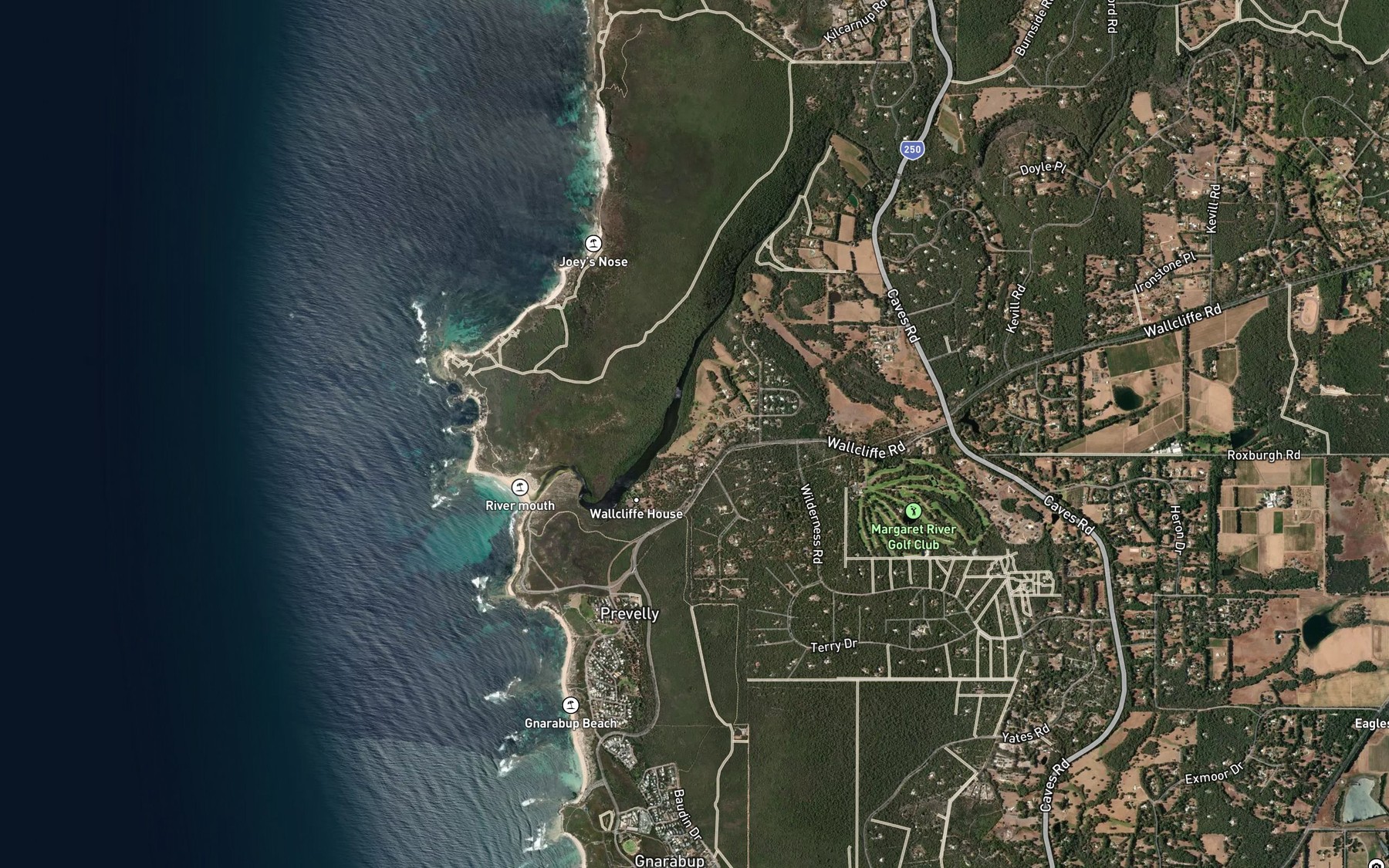 Satellite map of the Margaret River