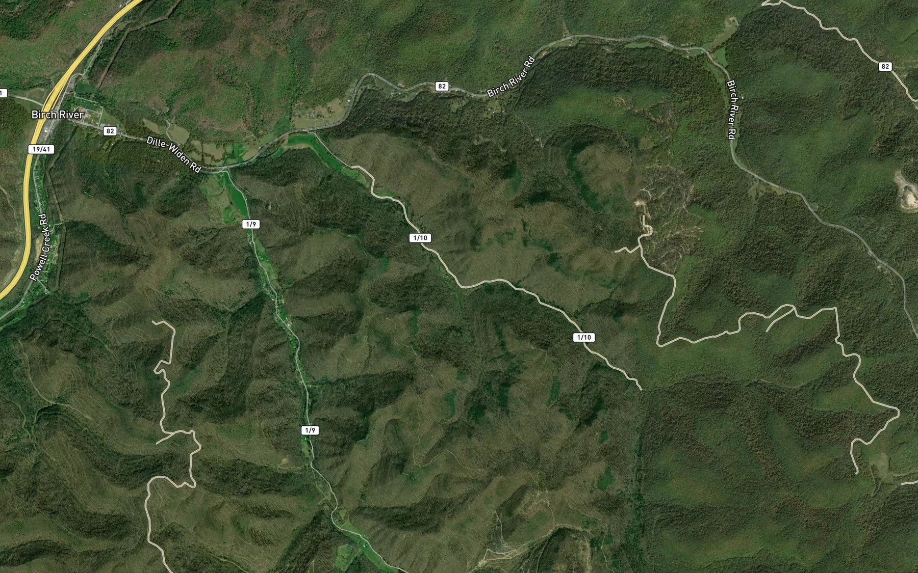 Satellite map of the Jane Branch