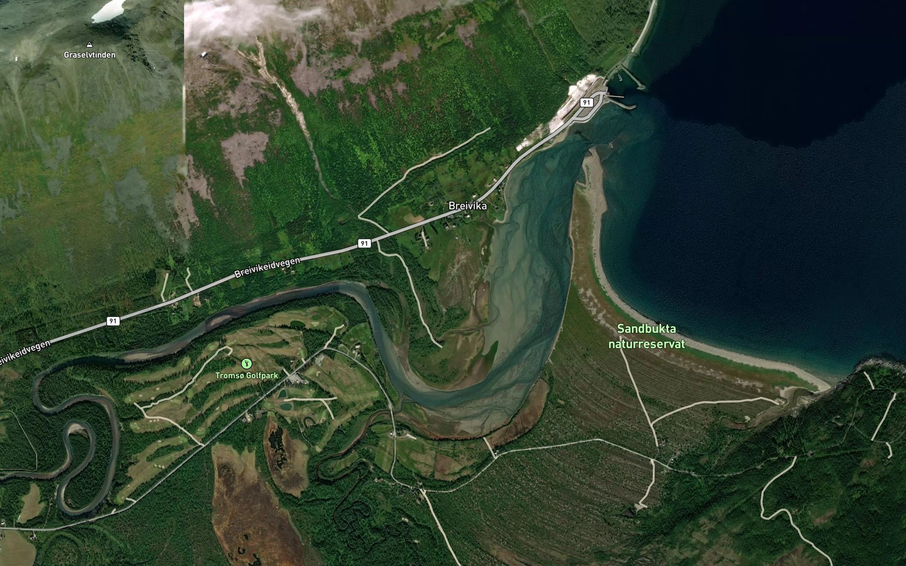 Satellite map of the Breidvikelva