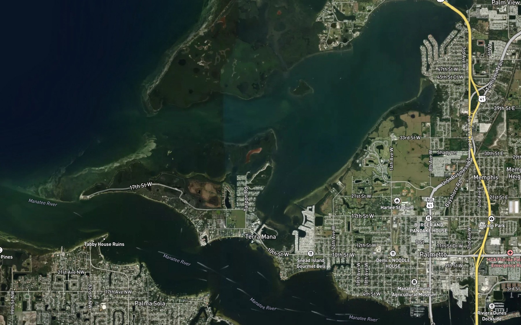 Satellite map of the Champlain Bayou