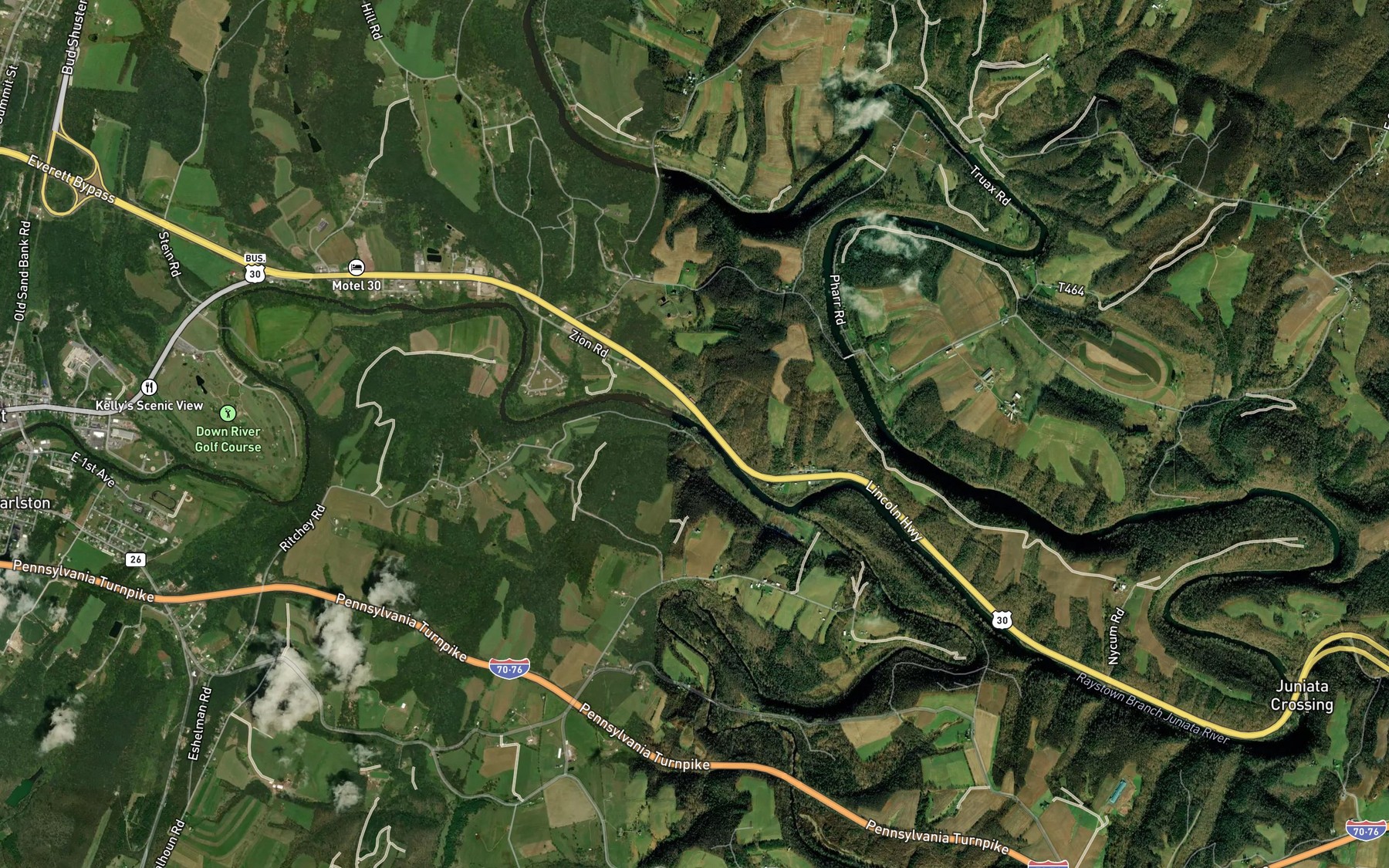 Satellite map of the Greys Run