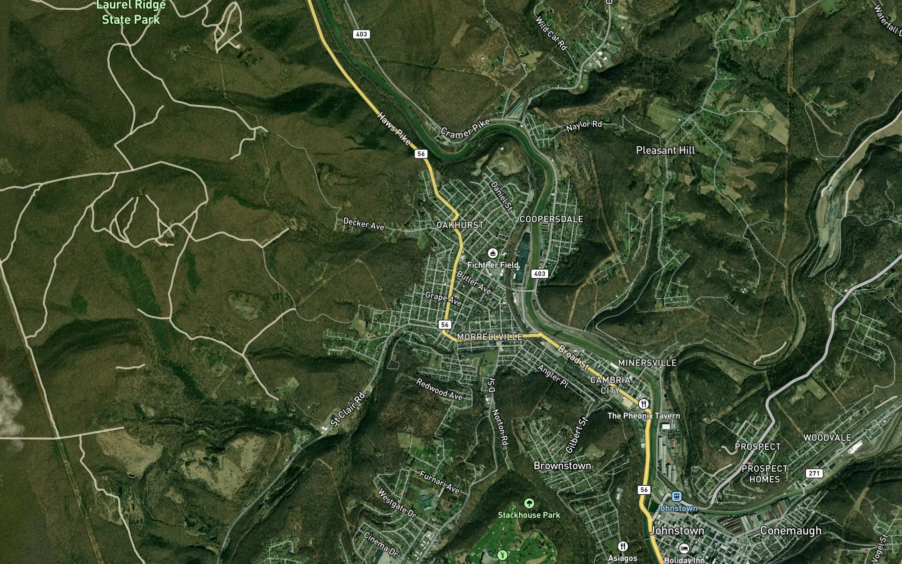 Satellite map of the Strayer Run