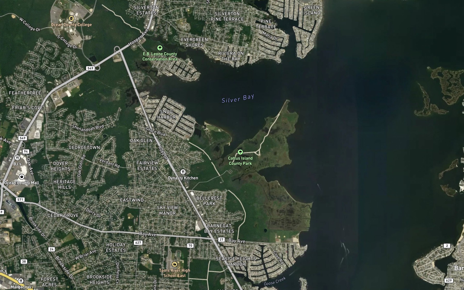 Satellite map of the Crossway Creek
