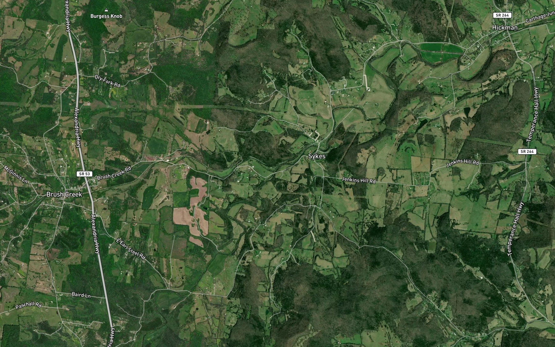 Satellite map of the Brush Creek