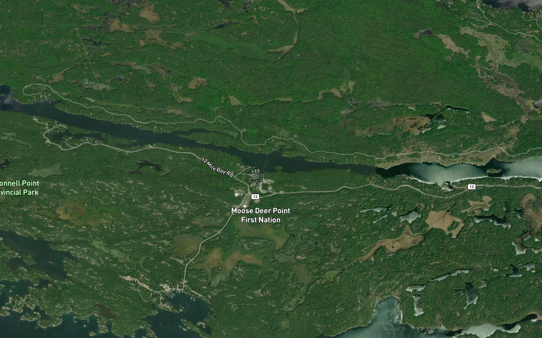 Satellite map of the Twelve Mile Bay