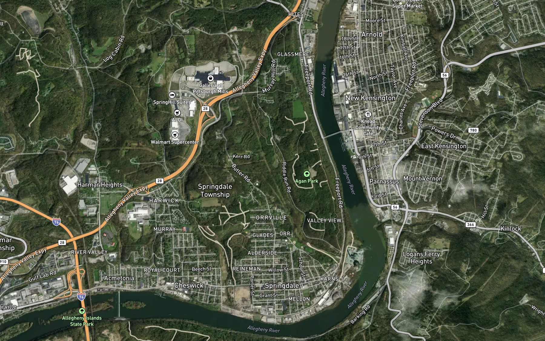 Satellite map of the Springdale Lake