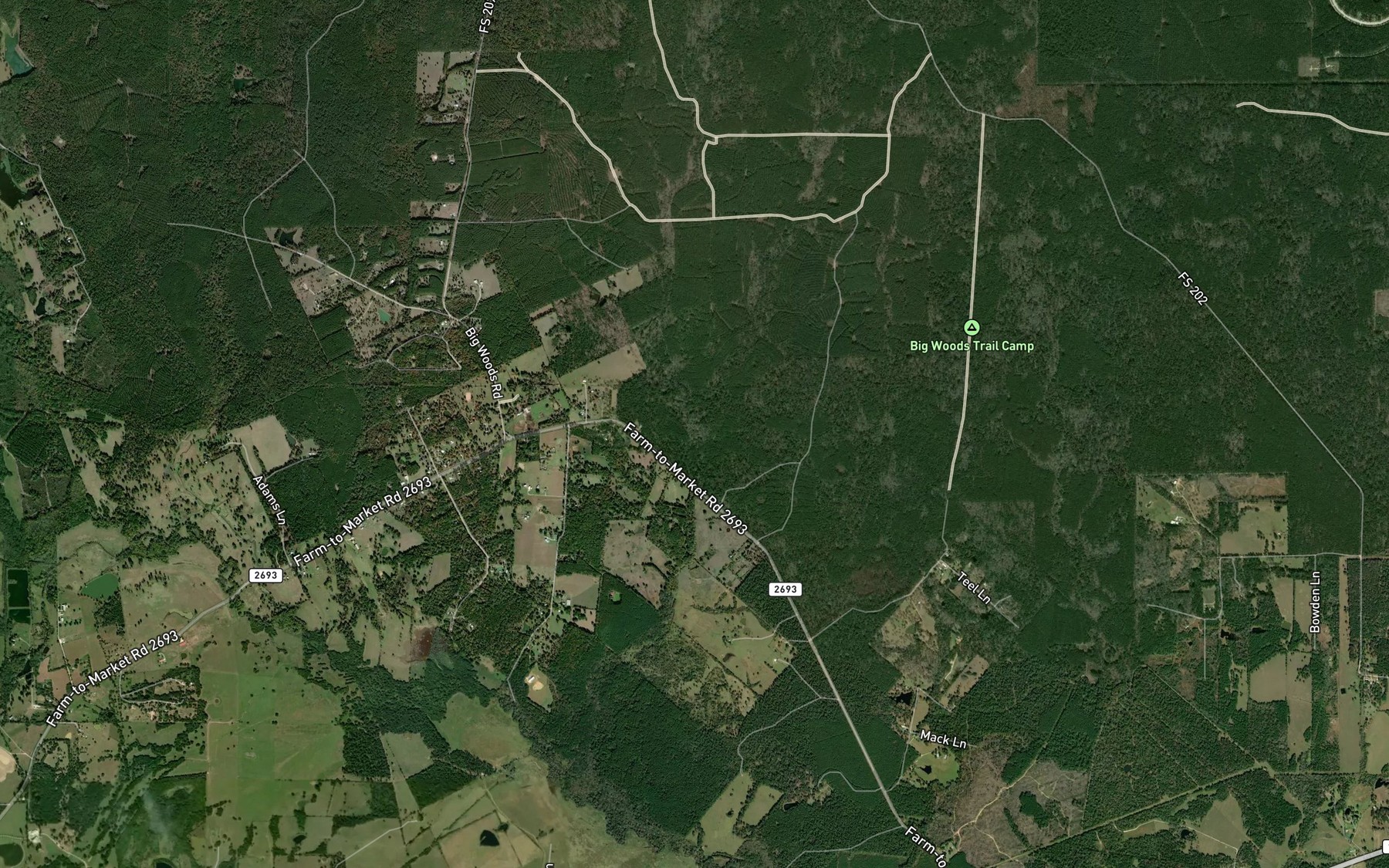 Satellite map of the East Fork Caney Creek